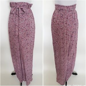 Large - High Waist Wide Leg Floral Pants